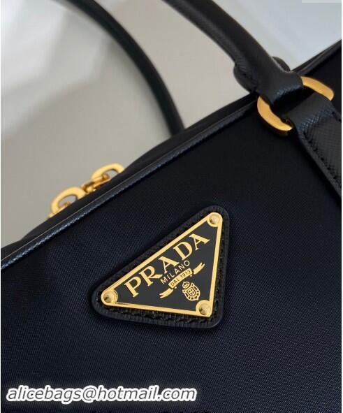 New Design Prada Re-Edition 1978 medium Re-Nylon and Saffiano leather two-handle bag 1BB115 Black 2024