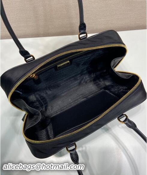 New Design Prada Re-Edition 1978 medium Re-Nylon and Saffiano leather two-handle bag 1BB115 Black 2024