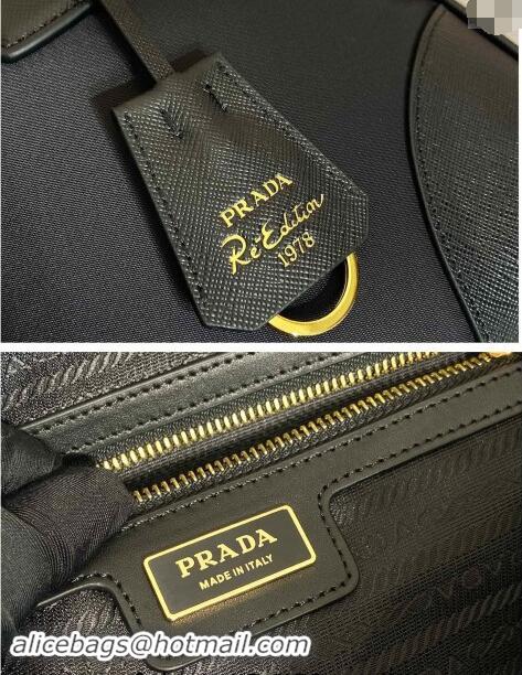 Inexpensive Prada Re-Edition 1978 large Re-Nylon and Saffiano leather two-handle bag 1BB114 Black 2024