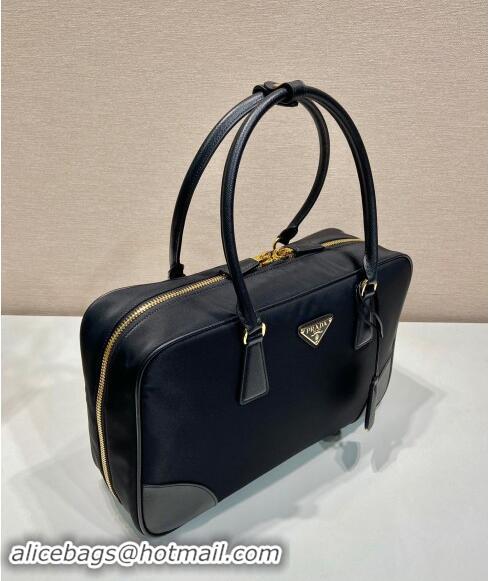 Inexpensive Prada Re-Edition 1978 large Re-Nylon and Saffiano leather two-handle bag 1BB114 Black 2024