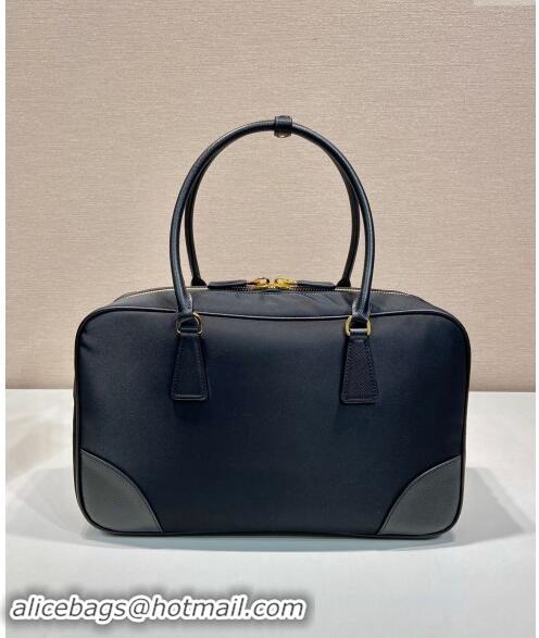 Inexpensive Prada Re-Edition 1978 large Re-Nylon and Saffiano leather two-handle bag 1BB114 Black 2024