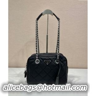 Good Product Prada Quilted Nylon Medium Camera Chain Bag 1BB903 Black 2024