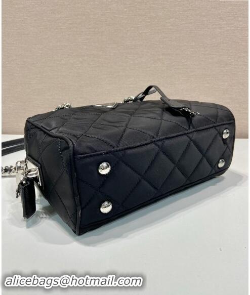 Good Product Prada Quilted Nylon Medium Camera Chain Bag 1BB903 Black 2024