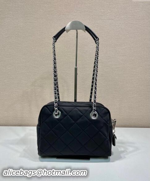 Good Product Prada Quilted Nylon Medium Camera Chain Bag 1BB903 Black 2024