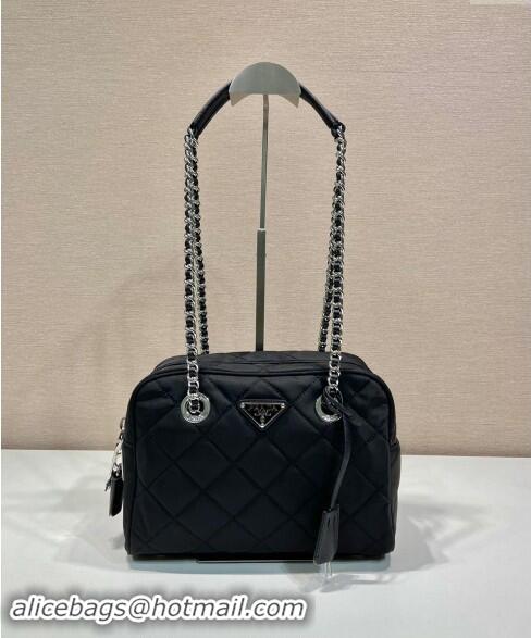 Good Product Prada Quilted Nylon Medium Camera Chain Bag 1BB903 Black 2024