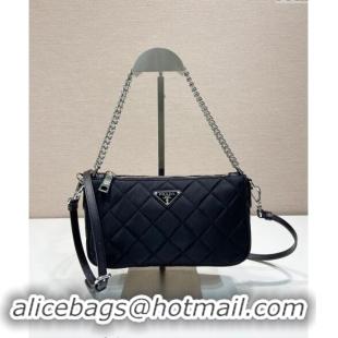 Famous Brand Prada Quilted Nylon Chain Bag 1BH026 Black 2024