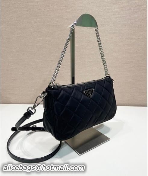 Famous Brand Prada Quilted Nylon Chain Bag 1BH026 Black 2024