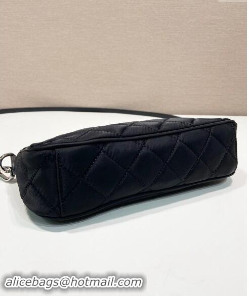 Famous Brand Prada Quilted Nylon Chain Bag 1BH026 Black 2024