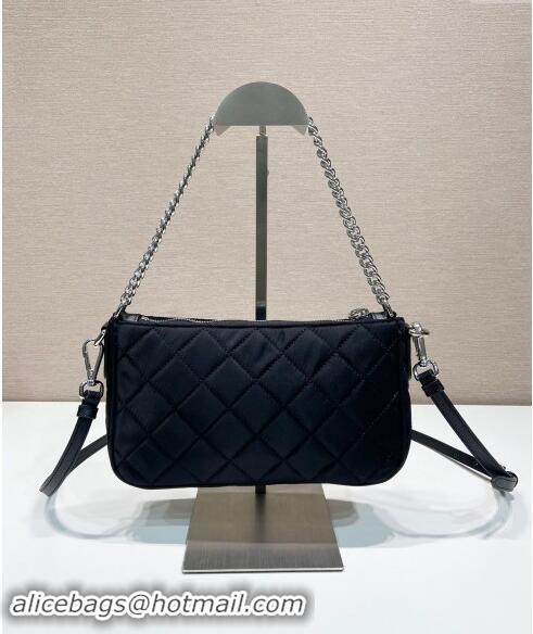 Famous Brand Prada Quilted Nylon Chain Bag 1BH026 Black 2024