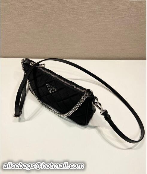 Famous Brand Prada Quilted Nylon Chain Bag 1BH026 Black 2024