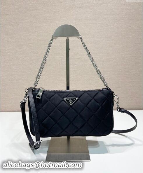 Famous Brand Prada Quilted Nylon Chain Bag 1BH026 Black 2024