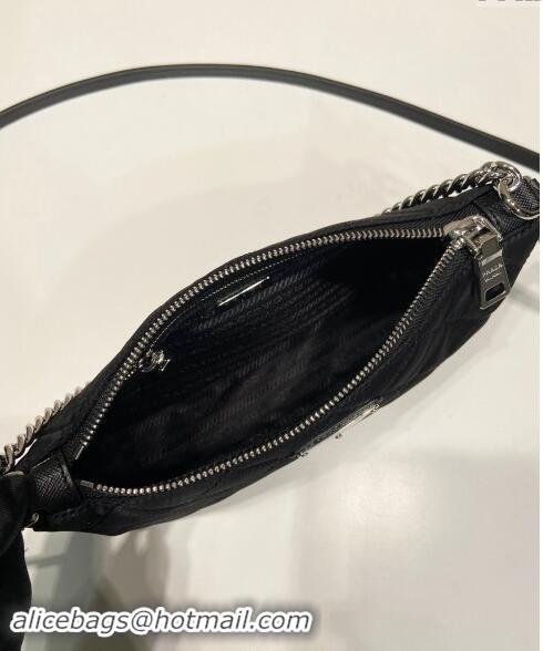 Famous Brand Prada Quilted Nylon Chain Bag 1BH026 Black 2024