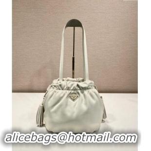 Cheapest Prada Lambskin Bucket bag 1BG541 White 2024