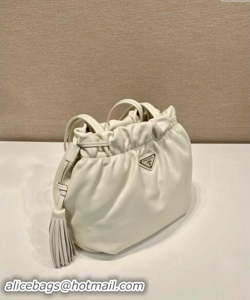 Cheapest Prada Lambskin Bucket bag 1BG541 White 2024