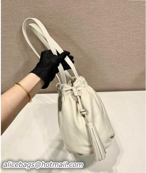 Cheapest Prada Lambskin Bucket bag 1BG541 White 2024