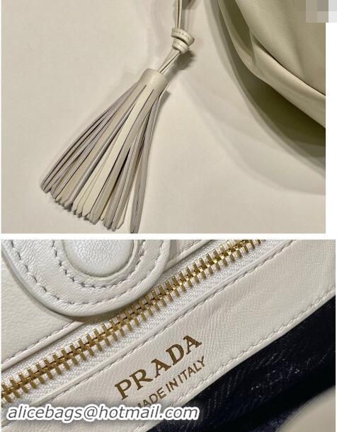 Cheapest Prada Lambskin Bucket bag 1BG541 White 2024