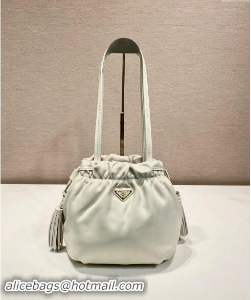 Cheapest Prada Lambskin Bucket bag 1BG541 White 2024