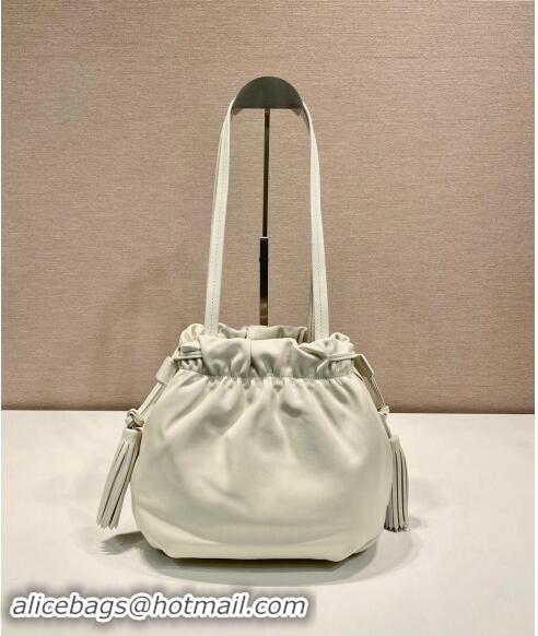 Cheapest Prada Lambskin Bucket bag 1BG541 White 2024