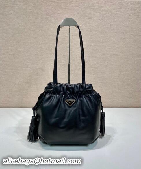 Top Grade Prada Lambskin Bucket bag 1BG541 Black 2024