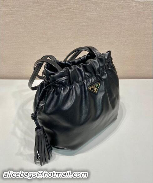 Top Grade Prada Lambskin Bucket bag 1BG541 Black 2024