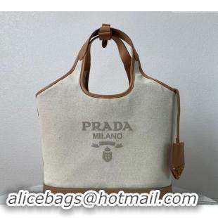 Top Quality Prada Linen blend and leather Medium buckle tote bag 1BG471 2024