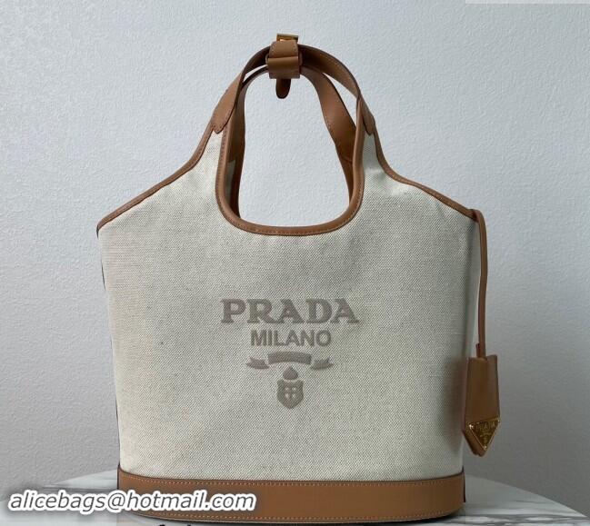 Top Quality Prada Linen blend and leather Medium buckle tote bag 1BG471 2024