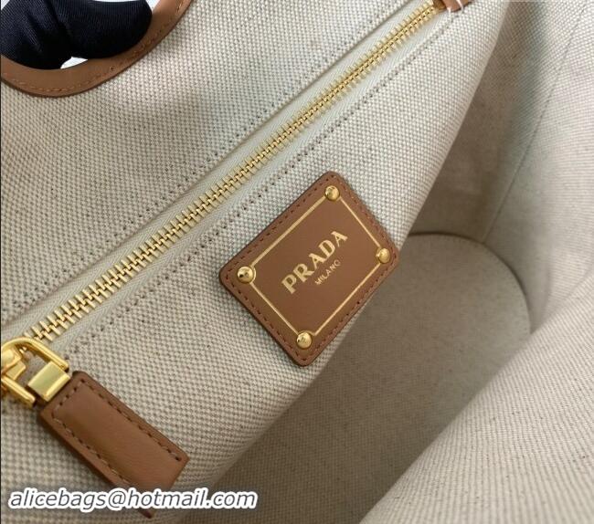 Top Quality Prada Linen blend and leather Medium buckle tote bag 1BG471 2024