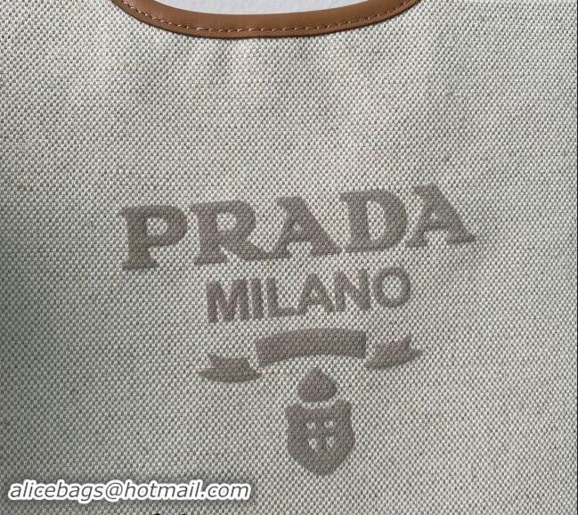 Top Quality Prada Linen blend and leather Medium buckle tote bag 1BG471 2024