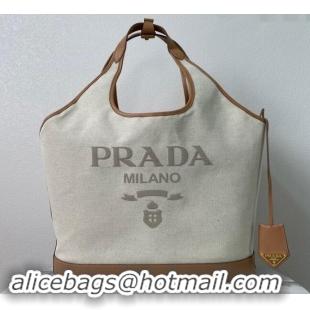 Big Discount Prada Linen blend and leather Large buckle Tote bag 1BG472 2024