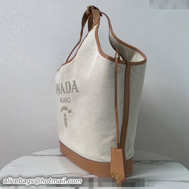 Big Discount Prada Linen blend and leather Large buckle Tote bag 1BG472 2024