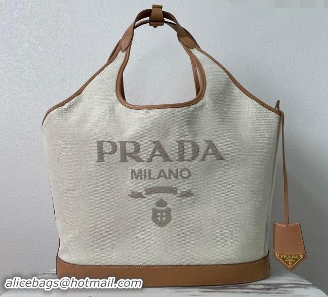 Big Discount Prada Linen blend and leather Large buckle Tote bag 1BG472 2024