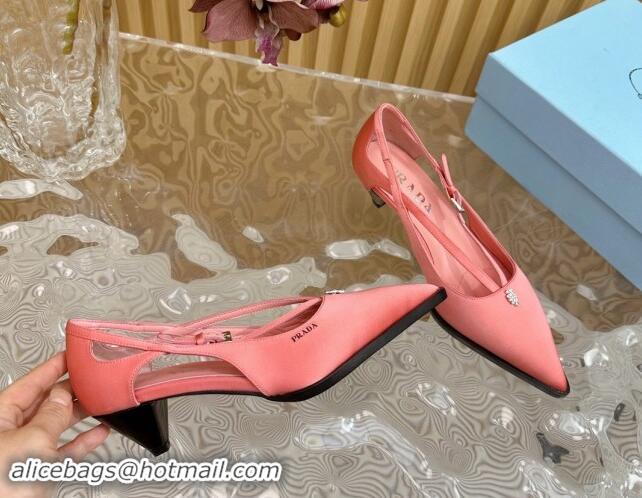 Fashion Prada Satin Pumps 5cm with Buckle Pink 812012