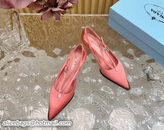 Fashion Prada Satin Pumps 5cm with Buckle Pink 812012