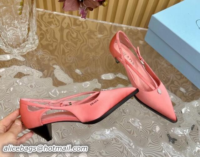 Fashion Prada Satin Pumps 5cm with Buckle Pink 812012