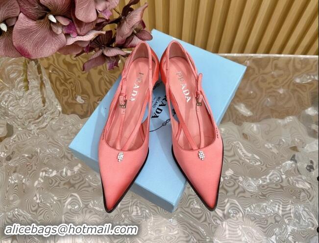 Fashion Prada Satin Pumps 5cm with Buckle Pink 812012