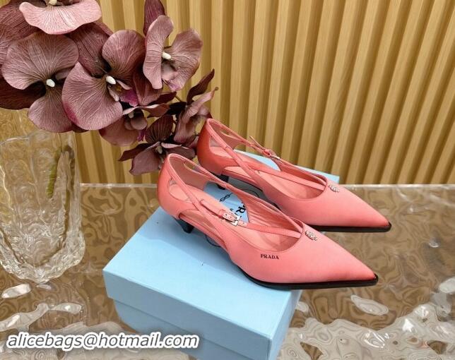 Fashion Prada Satin Pumps 5cm with Buckle Pink 812012