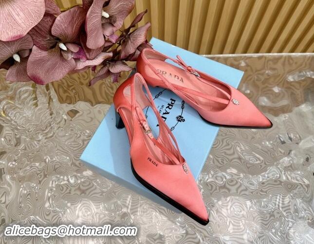 Fashion Prada Satin Pumps 5cm with Buckle Pink 812012