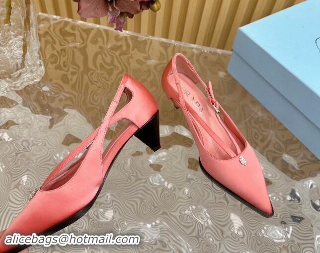 Fashion Prada Satin Pumps 5cm with Buckle Pink 812012