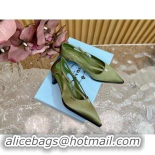 Luxurious Prada Satin Pumps 5cm with Buckle Green 812013