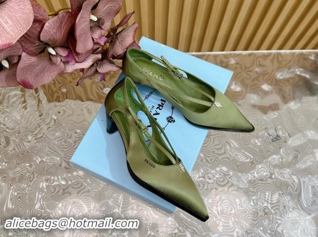 Luxurious Prada Satin Pumps 5cm with Buckle Green 812013