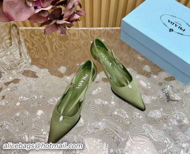 Luxurious Prada Satin Pumps 5cm with Buckle Green 812013