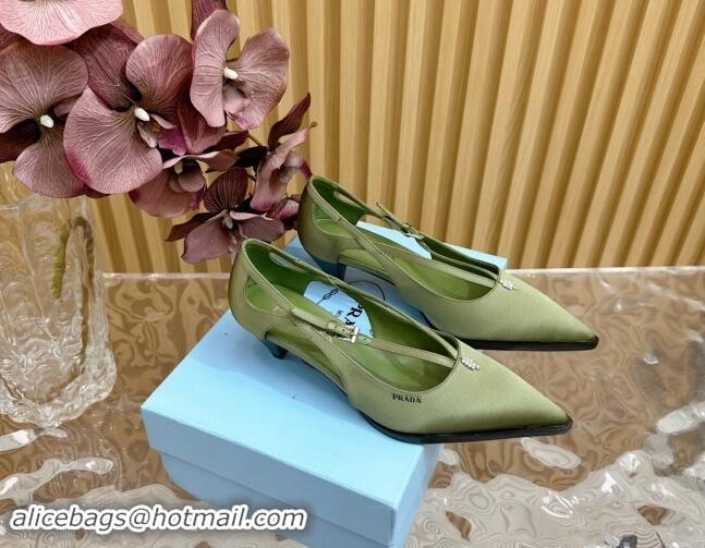 Luxurious Prada Satin Pumps 5cm with Buckle Green 812013