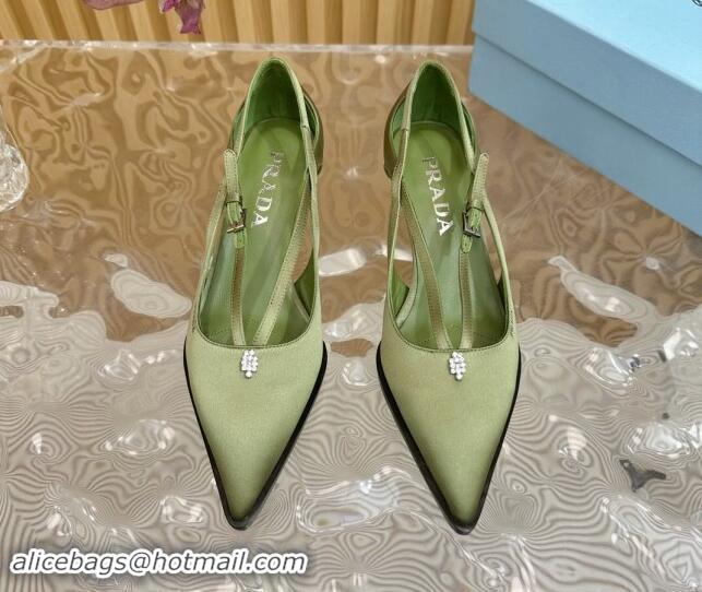 Luxurious Prada Satin Pumps 5cm with Buckle Green 812013