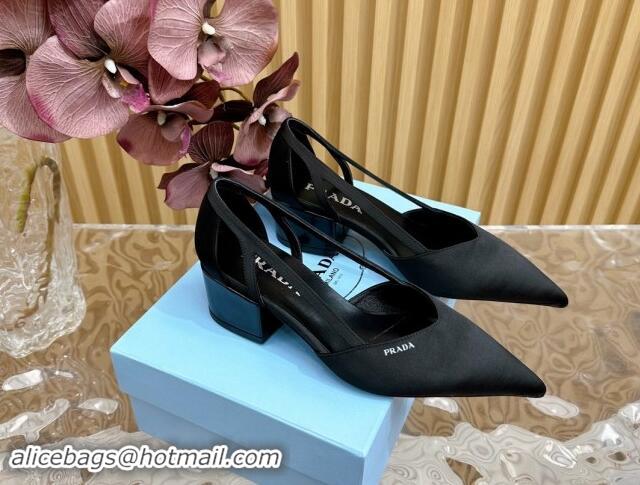 Durable Prada Satin Open Pumps 6cm Black 812014