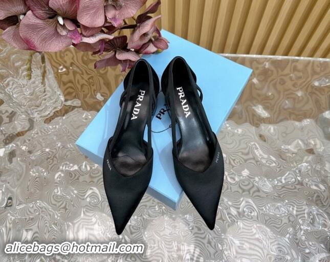 Durable Prada Satin Open Pumps 6cm Black 812014