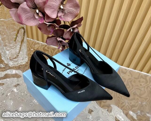 Durable Prada Satin Open Pumps 6cm Black 812014