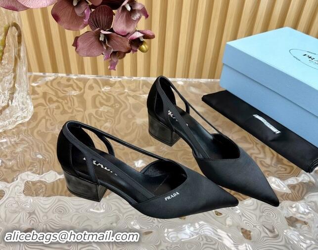 Durable Prada Satin Open Pumps 6cm Black 812014