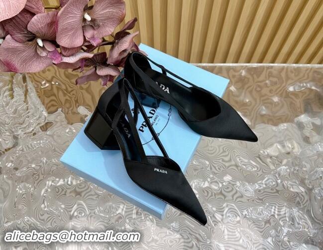 Durable Prada Satin Open Pumps 6cm Black 812014