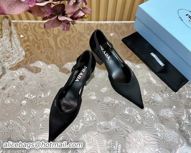 Durable Prada Satin Open Pumps 6cm Black 812014