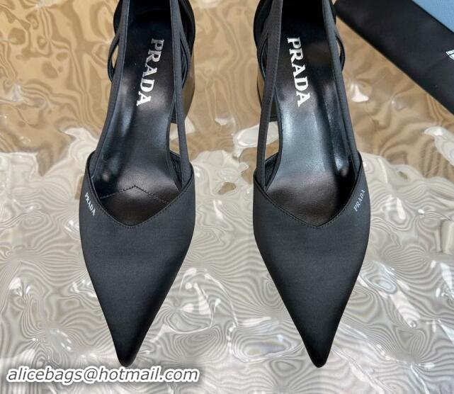 Durable Prada Satin Open Pumps 6cm Black 812014